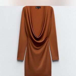 Zara Rust Draped Long Sleeve Dress